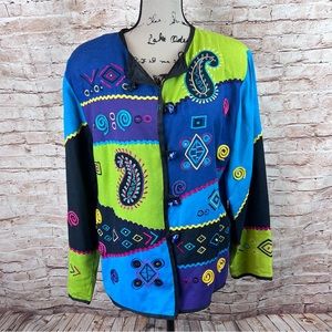 Vintage 90s Alex Kim by Allure Colorblock Embellished Jacket Large